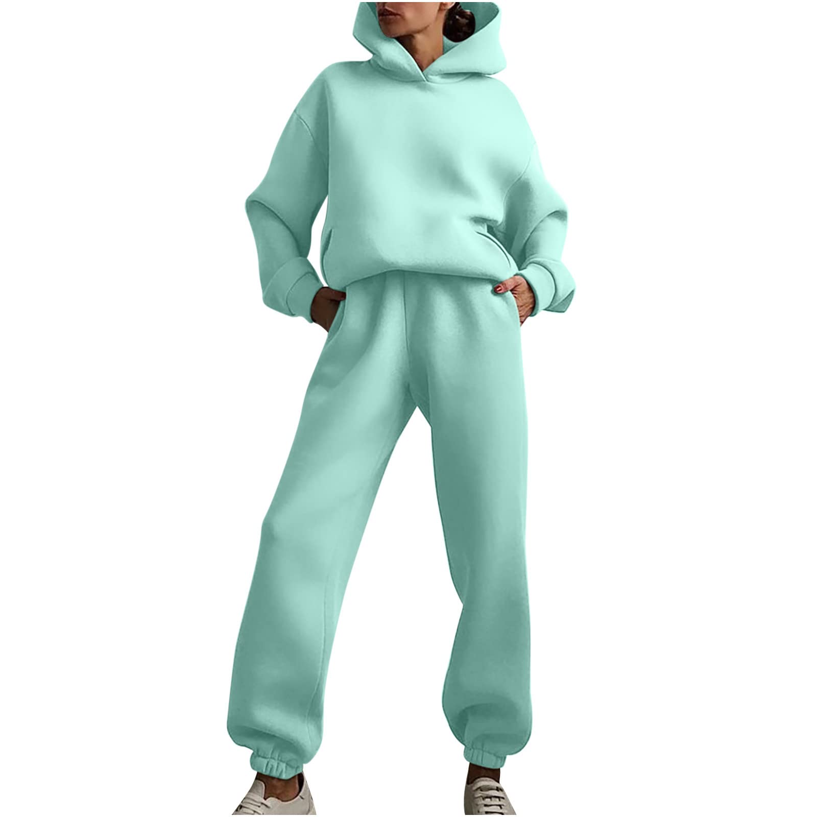 Chdirnely Tracksuits Women Lounge Wear Baggy Plain Oversized Two Piece Sports Hooded Tracksuit Set Plus Size Hoodies and Sweatpants Track Suits Two Set Ladies