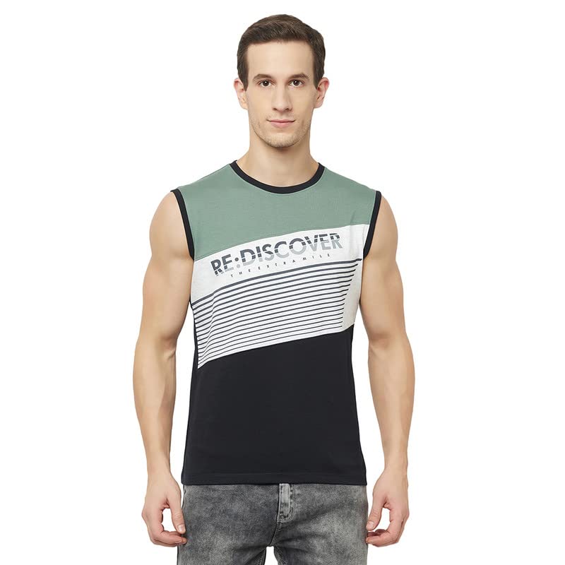 Men Green Striped T-Shirt