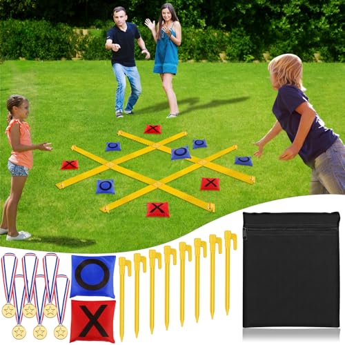 Giant Tic Tac Toe Strap Game Outdoor, 4 Ft X 4 Ft Portable Tic Tac Toe Bean Bag Toss Game, Large Yard Toss Game Tic Tac Toss Across Camping Games for Kids, Families and Friends