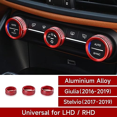 Image of 3PCS Car AC Knob Trim Air Conditioner Audio Cover Rotary Decoration Ring Sticker Decal fit for Alfa Romeo Giulia 952 Stelvio 949 2016 2017 2018 2019 Interior Accessories