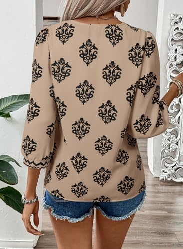 SHEWIN Women's Casual V Neck Floral Print Chiffon Blouses 3/4 Sleeve Boho Summer Tops Shirts2