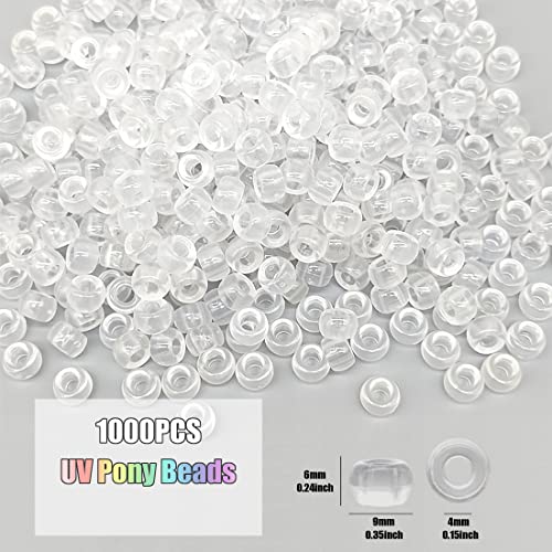 Image of 1000Pcs UV Pony Beads Bracelet, 9mm Solar Magic Beads, Color Changing for Necklace, Hair Beads, Key Chain, Jewelry Making