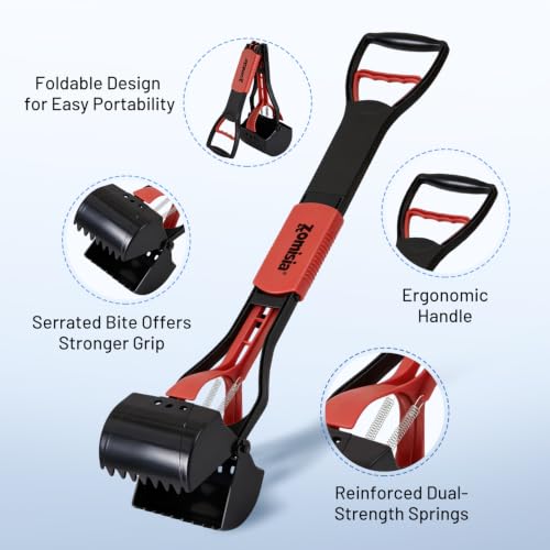 Image of ZOMISIA 32 inch Pooper Scooper with Waste Bags - Poop Scooper for Large Dogs with Long Handle High Strength Material and Durable Spring for Yard, 30 Count Poop Bags