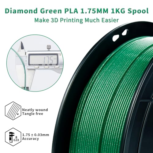 Image of ZIRO Diamond Series Filament, 3D Printer Filament 1.75mm, Shiny Sparkle PLA with Glitter, Twinkling Neatly Wound 1kg /2.2lbs Spool, Fit Most FDM 3D Printers, Dimaond Green