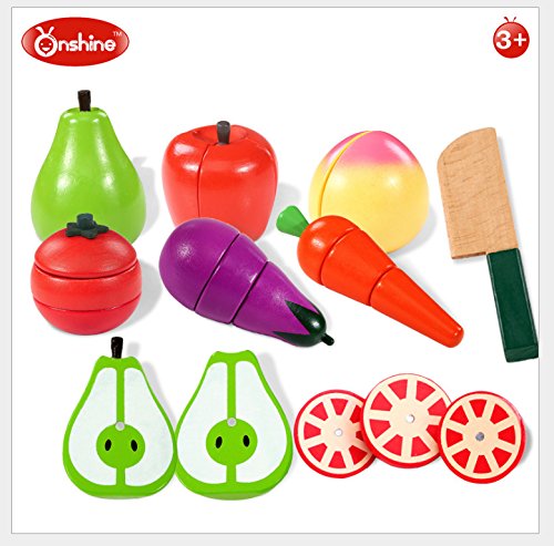 Onshine Jouet en Bois de Haute qualité de Jeu d'imitation - Cuisine - Fruits à découper - 18 Pièces