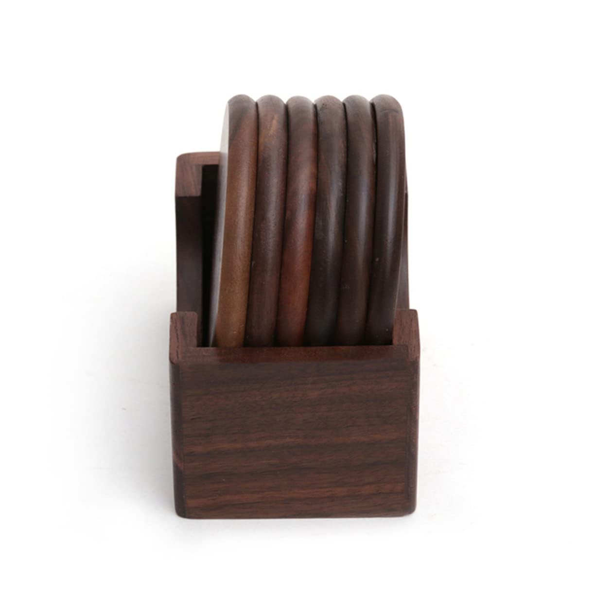 Posavasos de Madera de Nogal Negro, 6 Piezas Redondos para Mesa y Hogar | Acabado Marrón, Protección de Mesa, Fácil de Limpiar, Uso en Casa y Casa de Té, Estilo Simple Hecho a Mano