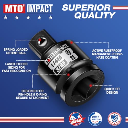 Image of MTO 2-Piece 3 /8 inch Female to 1 /4 inch Male Impact Socket Adapter, 3 /8-Inch Impact Socket Reducer, Chrome Molybdenum Alloy Steel, for Impact Wrench & Ratchet Use (Pack of 2)