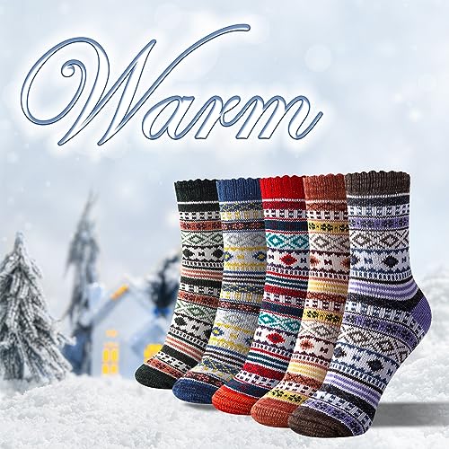 Image of ICEIVY Socks Women, Soft Knit Wool Winter Thick Warm Cabin Fuzzy Crew Women Socks 5 Pack