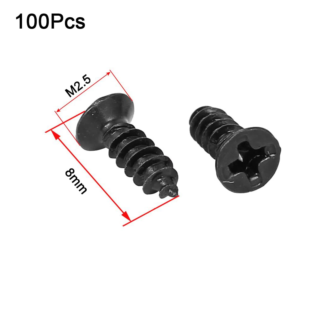TA-VIGOR 100Pcs Self Tapping Screws, M2.5 Phillips Flat Head Screw, 8mm Countersunk Cross Head Tapping Screws - Image 2