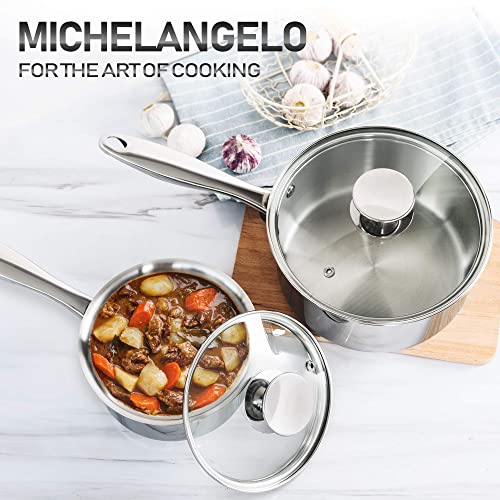 Image of MICHELANGELO Stainless Steel Saucepan Set 1Qt & 2Qt, Premium 2 Piece Sauce Pan Set German Technology, Sacuepans Set Stainless Steel, 18 /10 Stainless Steel Sauce Pans Induction Compatible