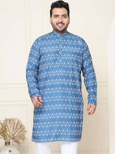 Sojanya Plus (Since 1958) Men's Cotton Navy Blue And Cream Printed Only Long Kurta