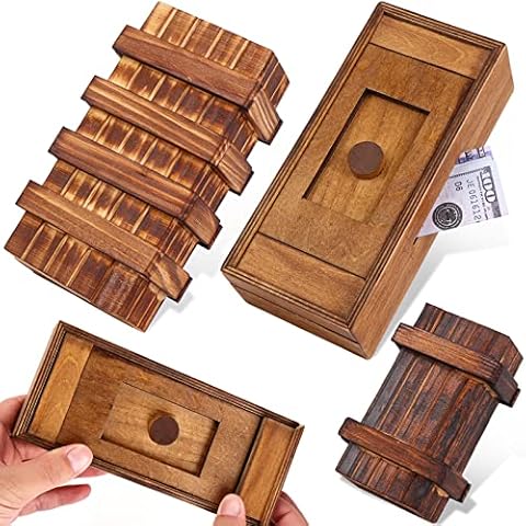 Wooden Secret Puzzle Box with Hidden Compartment 3D Brain Teaser Gift Box Cover
