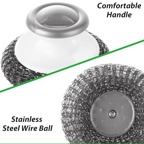 Image of 12 Pack Steel Wool Scrubber with Handle, Stainless Steel Wire Pot Scrubber Metal Sponge, Mesh Metal Scrubbers for Cleaning Dishes, Grills, Pans, Ovens