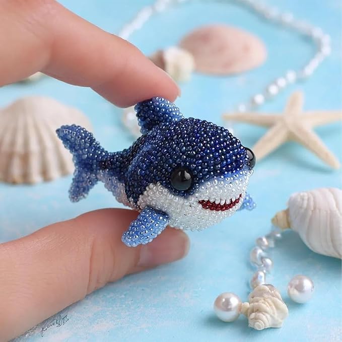 Octopus Bead Embroidery Kit, 3D Ocean Animals DIY Beadwork Craft Kit for Beginners Adults,Ocean Animals Beaded Ornament,Handmade Gifts,Starter Embroidery Set for Craft Lovers (Shark)