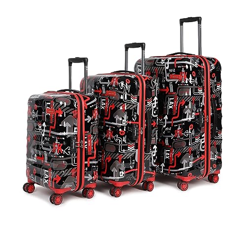 Image of uppercase JFK Plus Trolley Bag Set of 3 (S+M+L) Cabin & Check-in Trolley Bag | Hardsided Printed Luggage | TSA Lock | 8 Wheel Suitcase for Men & Women | 2000 Days Warranty (Black)