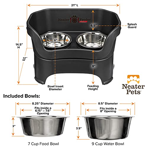 Neater Feeder Deluxe For Large Dogs - Mess Proof Pet Feeder With Stainless Steel Food & Water Bowls - Drip Proof, Non-Tip, And Non-Slip - Midnight Black #TOP5