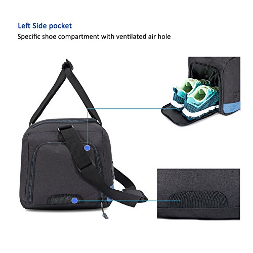 MarsBro Water Resistant Sports Gym Travel Weekender Duffel Bag with Shoe Compartment Black/Blue