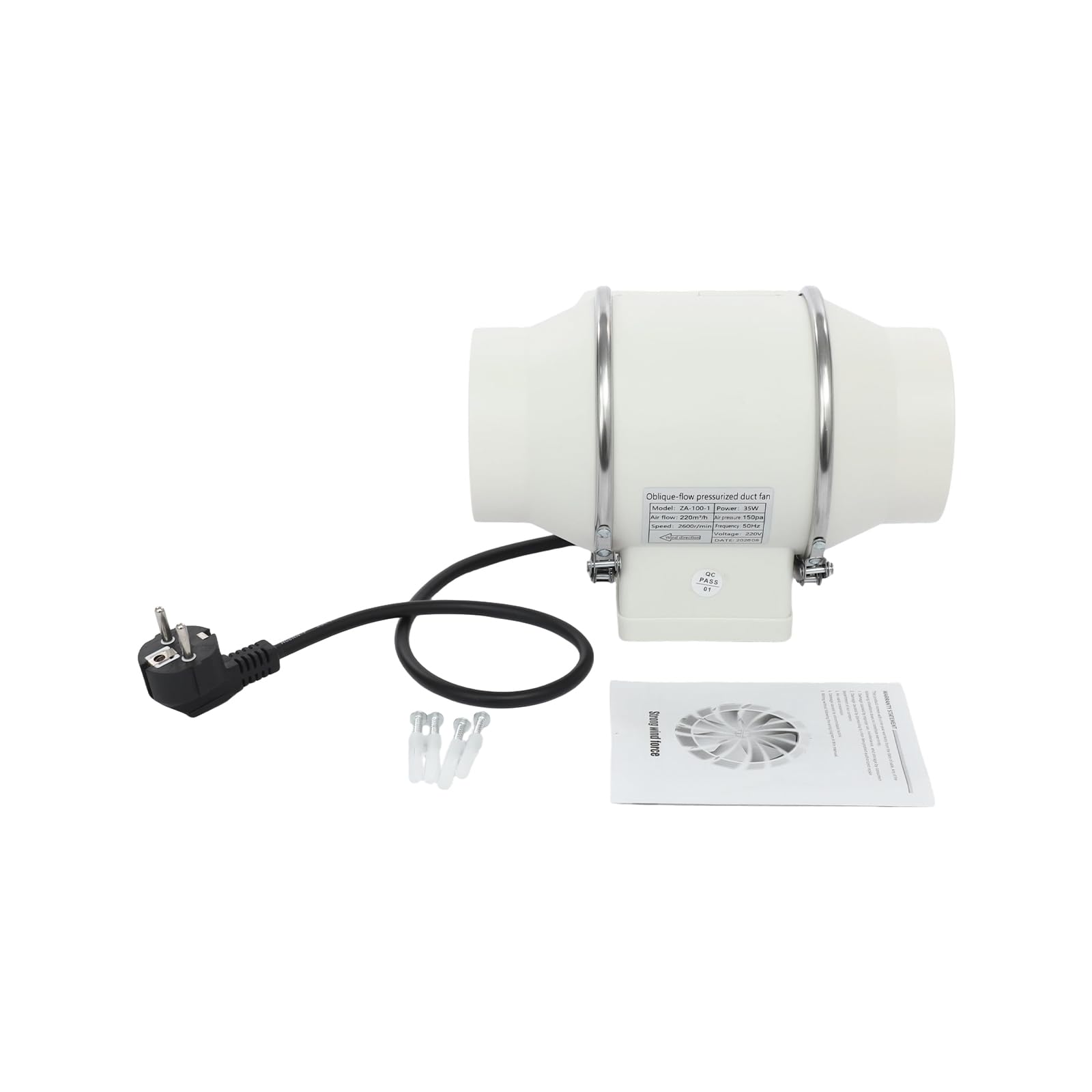 Inline-Rohrventilator 220m³/h 50dB, 220V, weiß für Bad & Küche