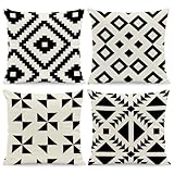 BREASOME Fundas Cojines 45x45 cm, Juego de 4 Fundas de Cojin Geométricas Blanco y Negro Estilo Minimalista Fundas de Almohada Decorativas Cuadradas de Lino para Sofá Dormitorio Sala de Estar