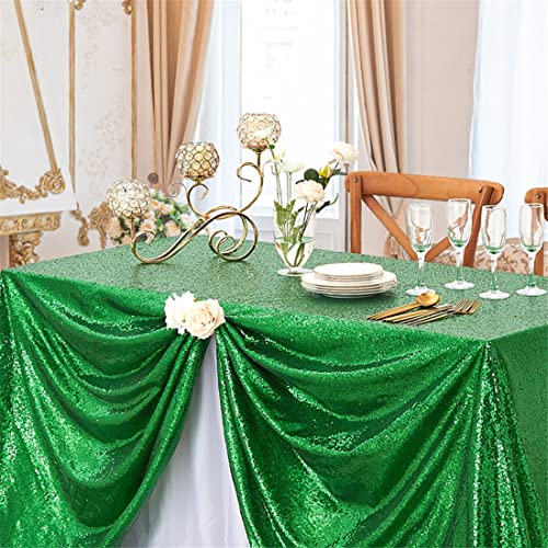 Image of B-COOL Green Sequin Tablecloth St. Patrick's Day Rectangle 90x132 Inch Sequin Table Cloths Sparkly Drape Table Cloths Table Overlay for Wedding Party Cake Dessert Table Christmas Decoration