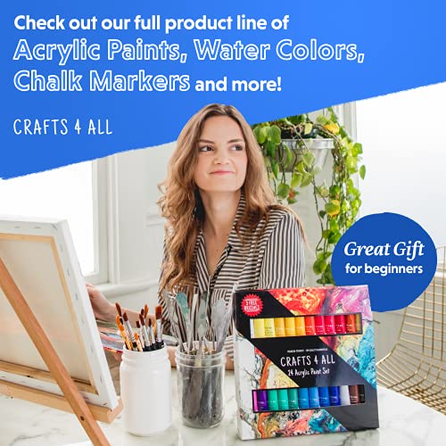 Image of Crafts 4 ALL Acrylic Paint Set For Kids And Adults - 24 Pack Of 12Ml Craft Paint Colors For Wood, Canvas, Fabric And Ceramics W / 3 Different Sized Brushes - Art Supplies, Multi