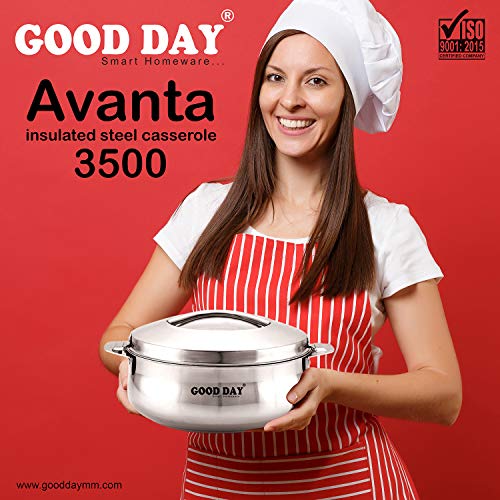 Image of Good Day Avanta-35 Insulated Stainless Steel Solid Serving Casserole with Lid, 3500 ml, Silver