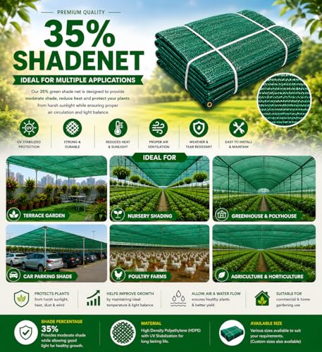 Image of BIO BLOOMS AGRO INDIA PRIVATE LIMITED Gardening Shade net 35% Shade Net for Short Term Use 3 X 10 Meters Role Full Thin and Treated UV