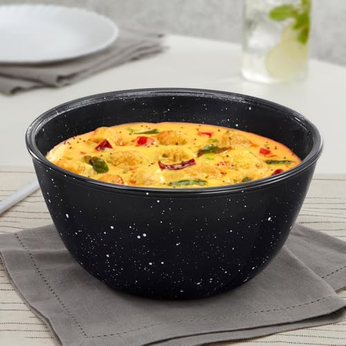 Image of Borosil 2.8 L Round Shape Serving & Mixing Bowl | Made in India Borosilicate Glass Bowl for Kitchen & Dinning | Bowl for Mixing Dough, Salad, Batter, Pasta | Microwave & Dishwasher Safe (Pebble Black)