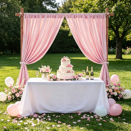 Image of Dusty Rose Polyester Backdrop Curtains: 20 ft x 10 ft Photography Backdrop Drapes - Baby Shower Birthday Party Decorations 4 Panels 5ft x 10ft