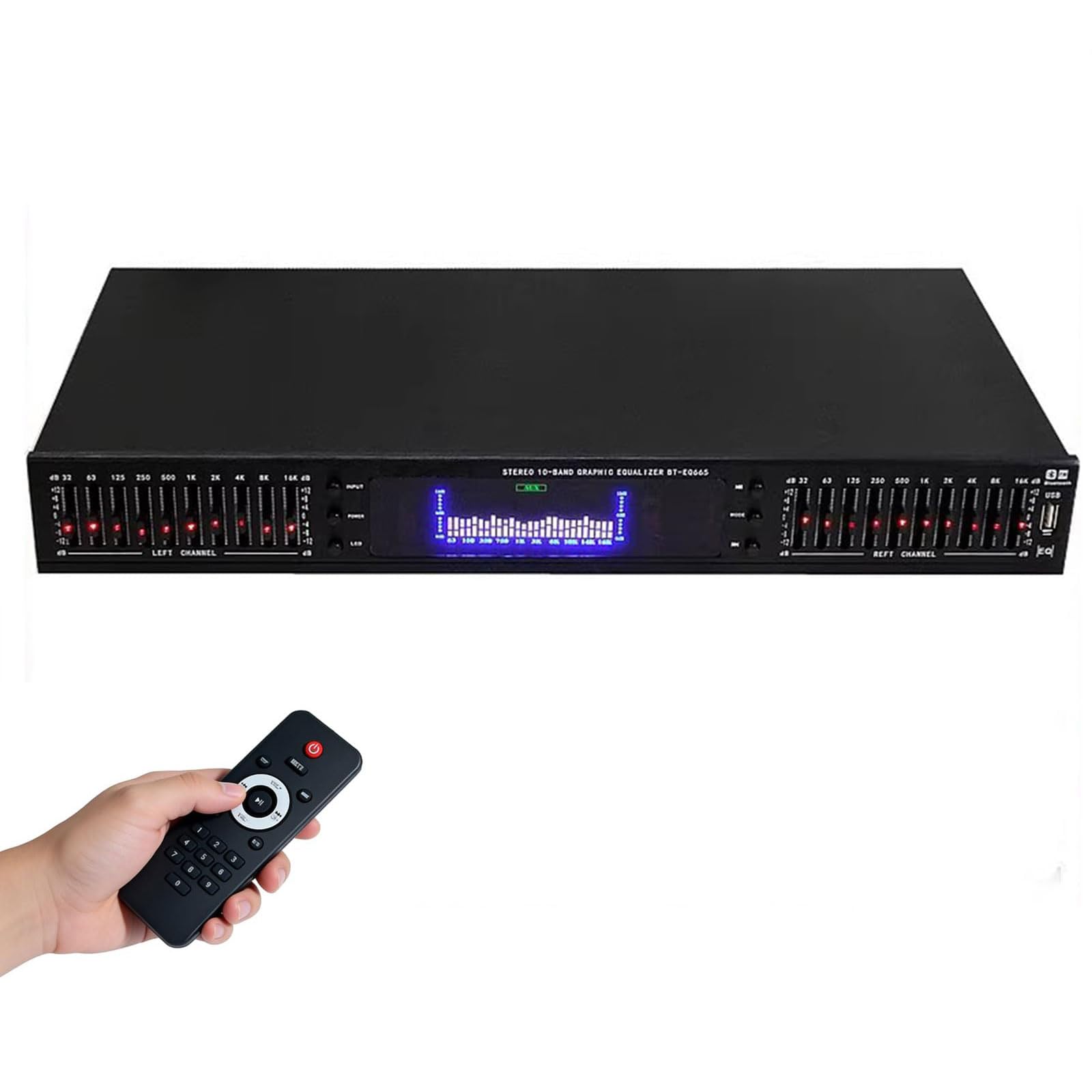 Ecualizador de Audio HiFi de 20 Bandas con Mando a Distancia | Ecualizador Gráfico Digital Profesional con Bluetooth Integrado y Pantalla LED, para Estudio y Audio Doméstico(black)
