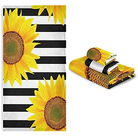 susiyo 3 Piece Bath Towel Set, Soft Highly Absorbent Bathroom Towels Sunflowers on Black and White Striped Towels Fashion Print Quality Towels (Set of 3, 1 Bath Towel, 1 Hand Towel & 1 Washcloth) Cover