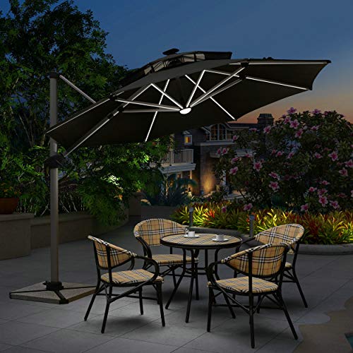 Purple Leaf 11ft Solar Powered Led Patio Umbrella Outdoor Round Umbrella Large Cantilever Umbrella With