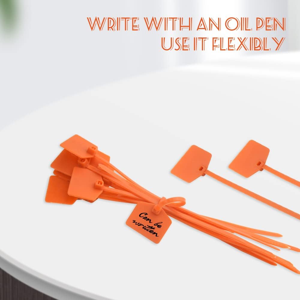 100-Piece 6-Inch Nylon Self-Locking Cable Ties with Labels (Orange)