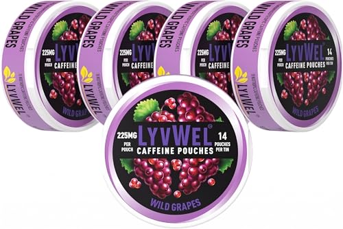 Image of LyvWel 225mg Caffeine Pouches, Guarana-Powered Energy Pouches, Nootropic Pouches, Nicotine Free Pouches & Tobacco-Free, 5-Pack, 70 Pouches