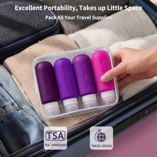 Image of Gemice Travel Bottles for Toiletries, Tsa Approved Travel 6oz Size Containers with Clear Bag, BPA Free Leak Proof Travel Tubs Refillable Liquid Travel Accessories for Cometic Shampoo Lotion