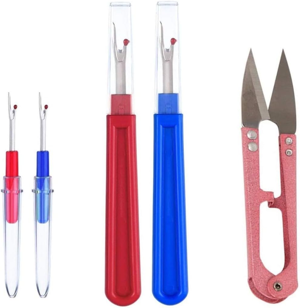 APUXON Seam Ripper and Thread Remover Kit, 2 Big and 2 Small Handy Stitch Ripper Sewing Tools and 1 Sewing Trimming Scissor Nipper Tool for Thread
