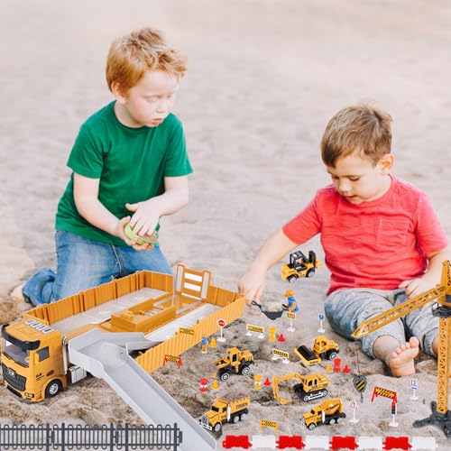 Miniatura 7 de Vehiculos Construccion Juguete Niños Con Grandes Camión Grúa Excavadora Hormigonera Carretilla Elevadora, Vehículos De Construcción Juguete Regalo Para Niños 3 4 5 6 7 8 9 Años