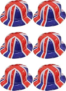 ADULTS UNION JACK BOWLER HAT X6 PLASTIC BRITISH FLAG HAT FANCY DRESS ACCESSORY - PERFECT FOR PARTIES AND NATIONAL CELEBRATIONS