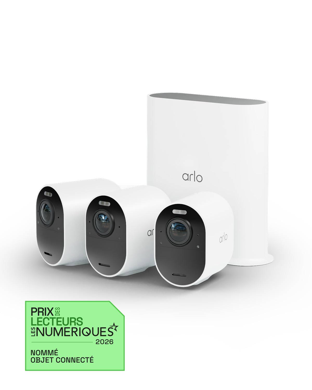 Arlo Ultra 3, Caméra de Surveillance WiFi 4K, 3 Caméras + Smarthub, Blanche