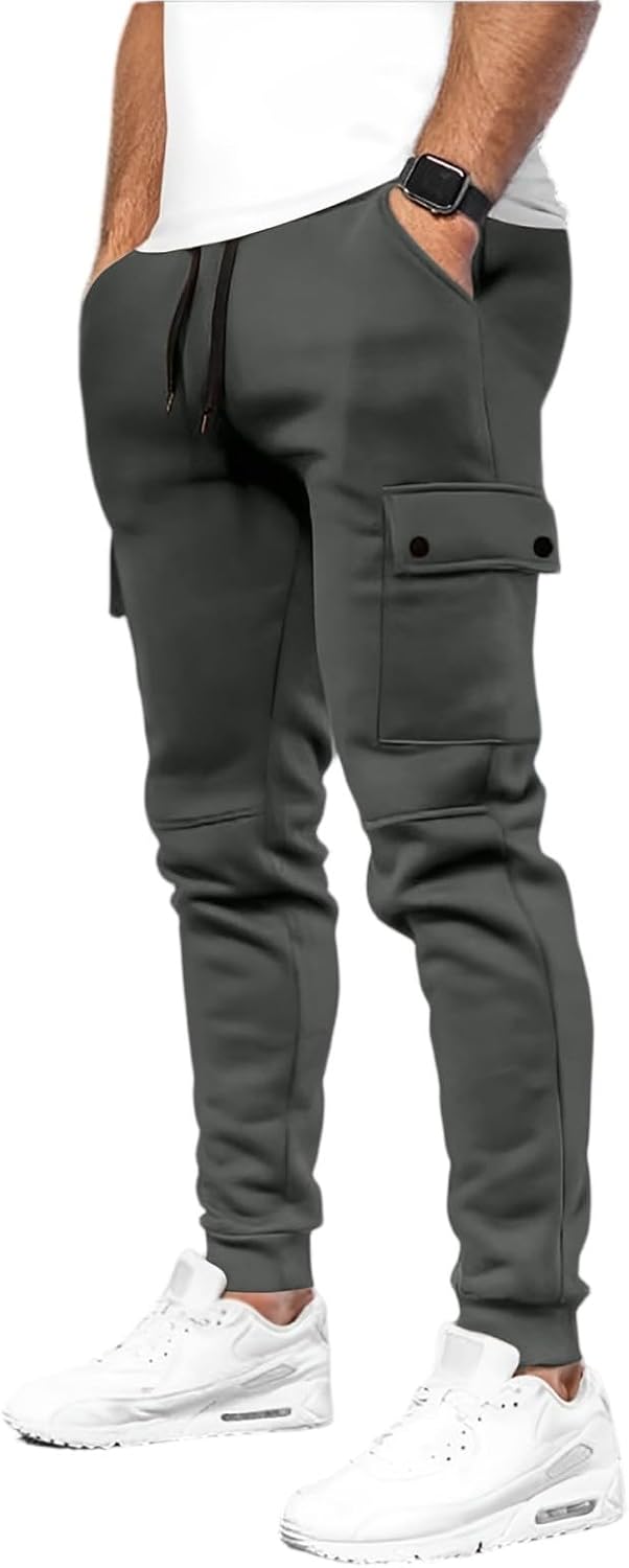 WENKOMG1 Men's Casual Cargo Pants, Elastic Waist Drawstring Outdoor Hiking Track Sweatpants Joggers with Pockets, M-3XL