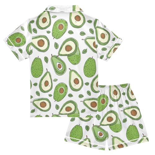 Cute Cartoon Avocado Summer Satin Pajama Set, Cute Button-Down Sleepwear Pj Set for Sleep Wears2