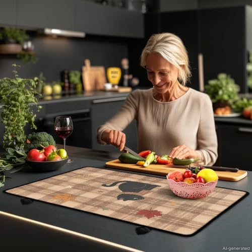 Image of Induction Stove Top Cover Protector Autumn Flat Top Stove Decor Cover Mat Anti-Scratching Stove Top Cover for Electric Cooktop Mat, 29 x 21 Inch, Fall Cat Leaf Print