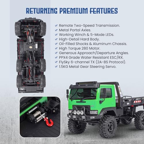 Image of HOBBYPLUS ARKTOS 6x6 V1.5 CR18P Rock Crawler RTR All Terrain - Remote Control Car, Rock Crawler 1 /18 Scale 6WD 2 Speed Transmission Off Road for Adults, RC Hobbyists (Green)