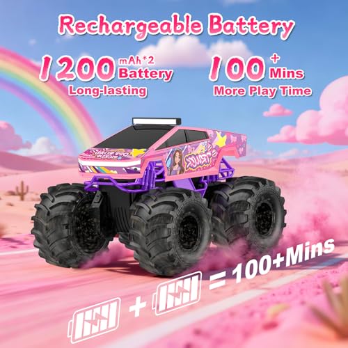 Image of Amphibious Remote Control Car, 1:18 Pink Monster Truck Toys for Girls RC Cars, 2.4 GHz Waterproof RC Trucks, 4WD All Terrain Off-Road Pickup, Girls Christmas Birthday Gifts Presents Kids Toys Ages 6+