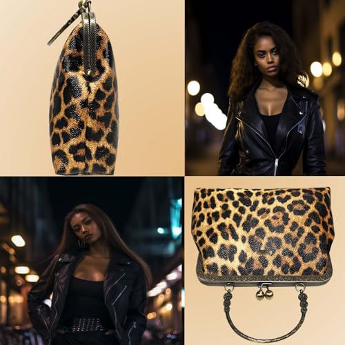 Abuyall Leopard Print Bag Vintage Purse Leather Kisslock Purses and Handbag for Women Small Cheetah Leopard-print Medium — view 4