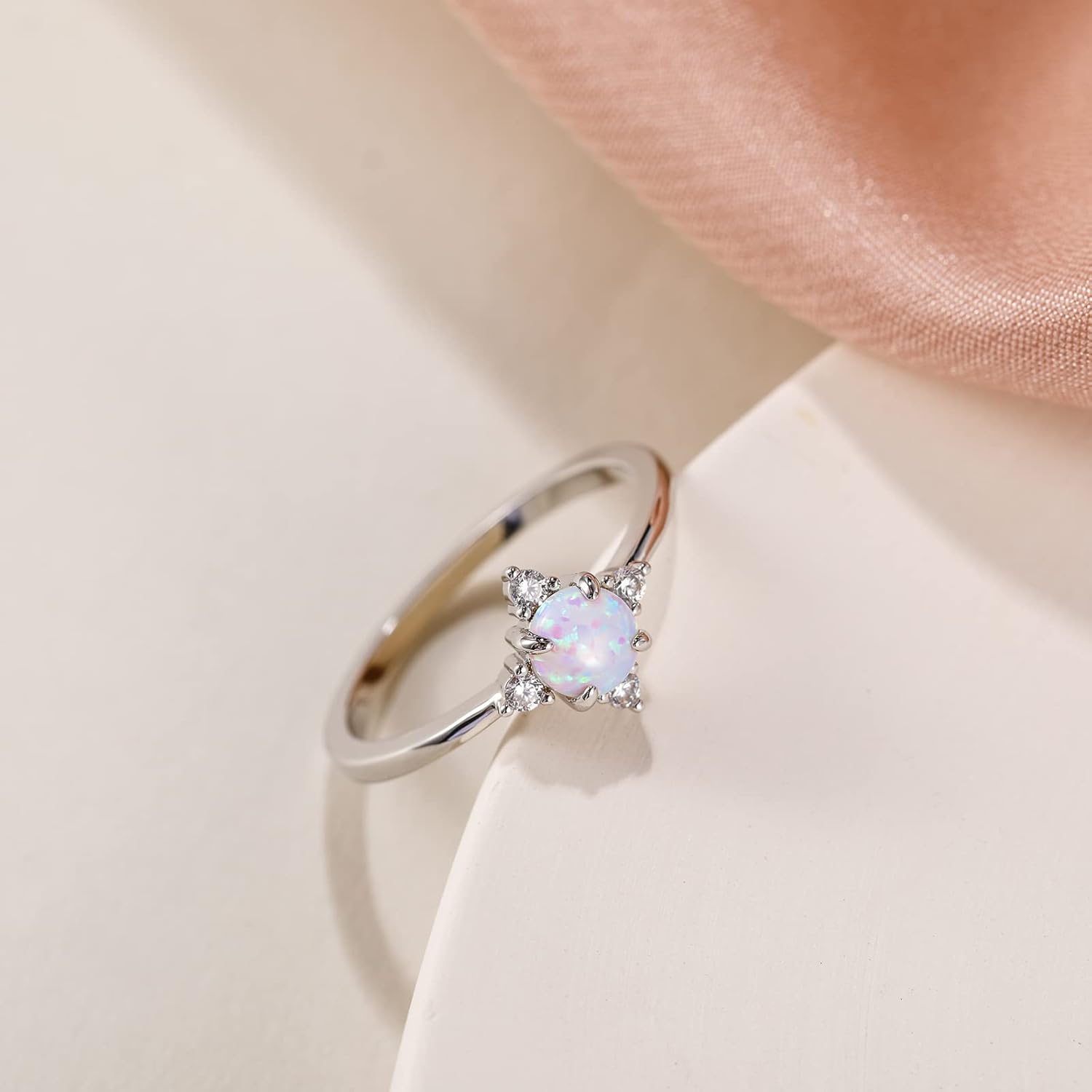 SHINYSO 14K Gold Plated Wedding Band for Women Thin Stackable Rings Opal Dainty Cubic Zirconia CZ Promise Engagement Ring Size 4-10 - Image 2