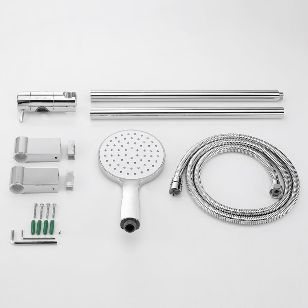 ONECE Set Asta Doccia Saliscendi in Acciaio Inox da 75 cm, Lnstallazione Regolabile, Colonna Doccetta Senza Miscelatore, Saliscendi Doccia con Soffione e Tubo Flessibile, Staffa Supporto Regolabile