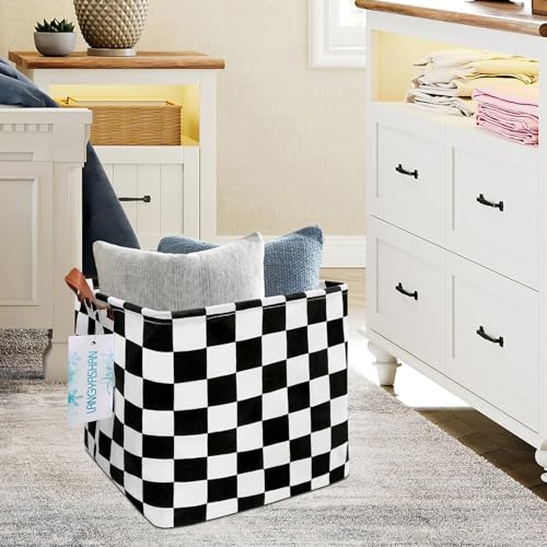 Image of Square Racecar Storage Baskets Shelf Gift Toy Organizer Room Racing Flag | Laundry Hamper Collapse Canvas with Handles for Organizing Home Kitchen Children Toys Office Closet Shelves