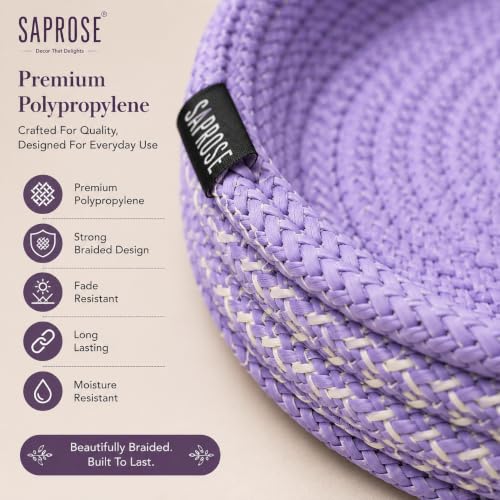 Image of Retro Polypropylene 3 Pc Round Trivet with Basket Holder, Braided Pot MAT, Side Table Mat, Machine Washable Small Place Mat for Casserole for Dining Table (9 inch Dia)