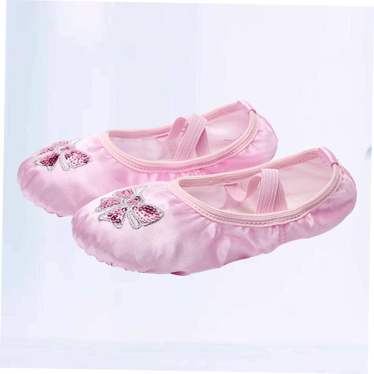 Kisangel Ballet Dance Shoes for Boys and Girls Girls Embroidered Sequins Satin Flats Non- Sole for Ballet Jazz Gymnastics and Yoga Pink